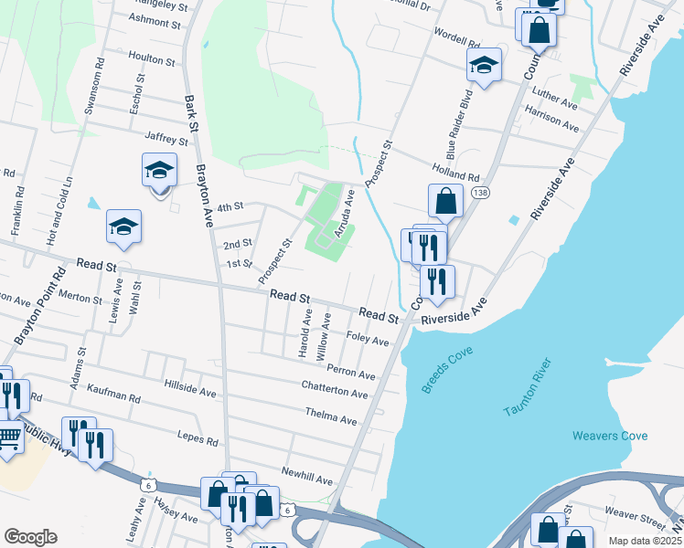 map of restaurants, bars, coffee shops, grocery stores, and more near 59 Meadow Lane in Somerset