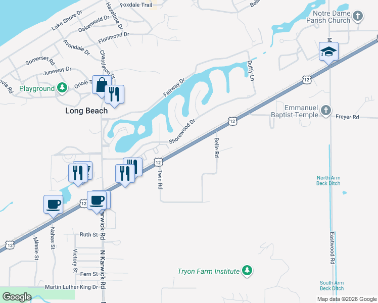 map of restaurants, bars, coffee shops, grocery stores, and more near 3513-3517 U.S. Route 12 in Michigan City