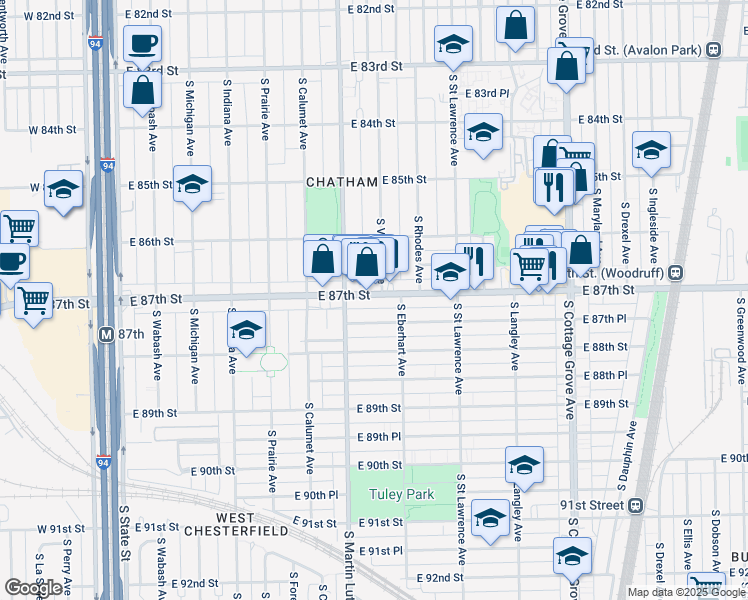 map of restaurants, bars, coffee shops, grocery stores, and more near 431 East 87th Street in Chicago