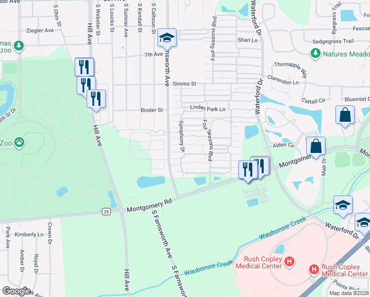 map of restaurants, bars, coffee shops, grocery stores, and more near 1626 Park Vista Lane in Aurora