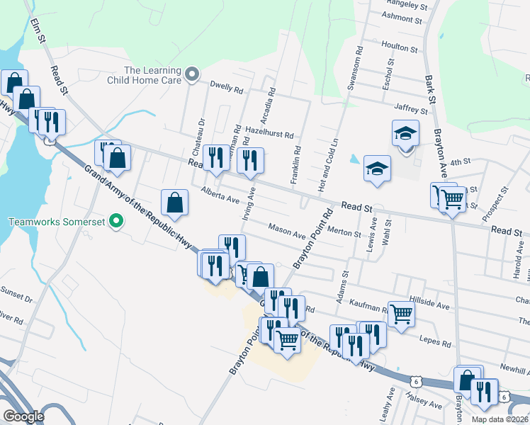 map of restaurants, bars, coffee shops, grocery stores, and more near 113 Alberta Avenue in Somerset