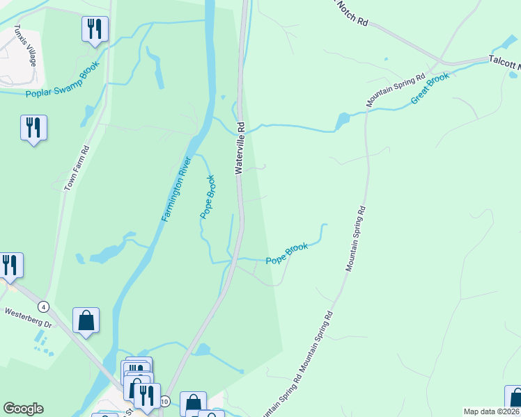 map of restaurants, bars, coffee shops, grocery stores, and more near 4 Pheasant Hill Road in Farmington