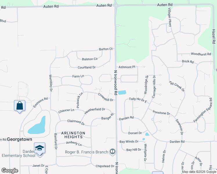 map of restaurants, bars, coffee shops, grocery stores, and more near 52105 Friars Court in South Bend