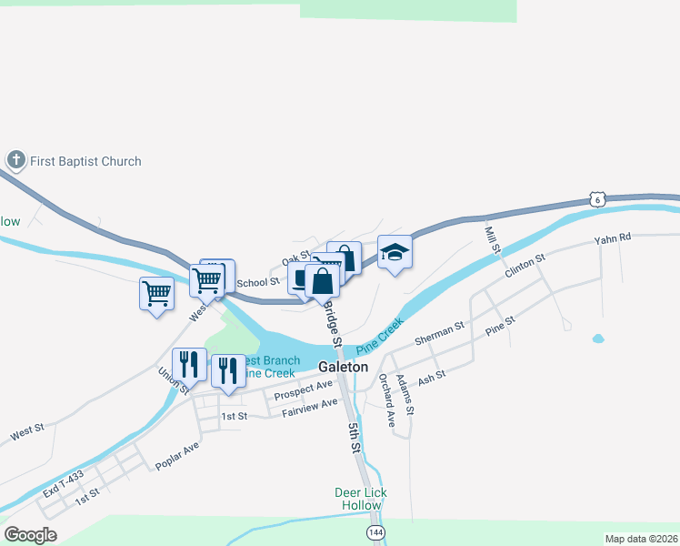 map of restaurants, bars, coffee shops, grocery stores, and more near 2-58 Grand Army of the Republic Hwy in Galeton