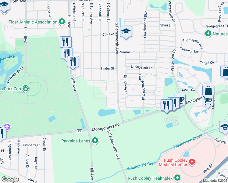 map of restaurants, bars, coffee shops, grocery stores, and more near 1000 Celebration Drive in Aurora