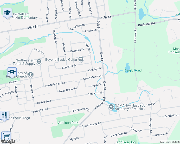 map of restaurants, bars, coffee shops, grocery stores, and more near 51 Country Lane in East Hartford