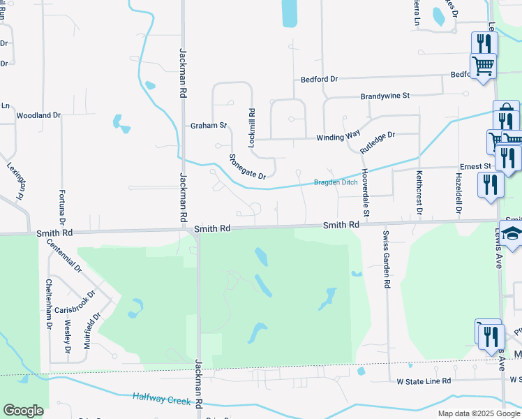map of restaurants, bars, coffee shops, grocery stores, and more near 6631 Gleneagles Circle in Temperance