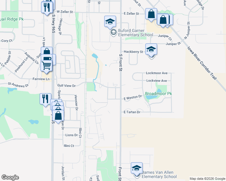 map of restaurants, bars, coffee shops, grocery stores, and more near 617 Rebecca Street in North Liberty