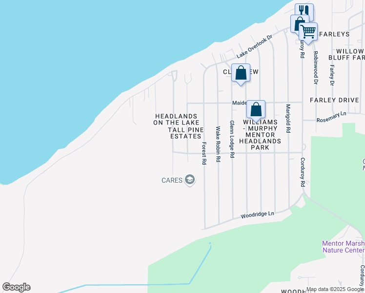 map of restaurants, bars, coffee shops, grocery stores, and more near 4967 Lakeview Drive in Mentor