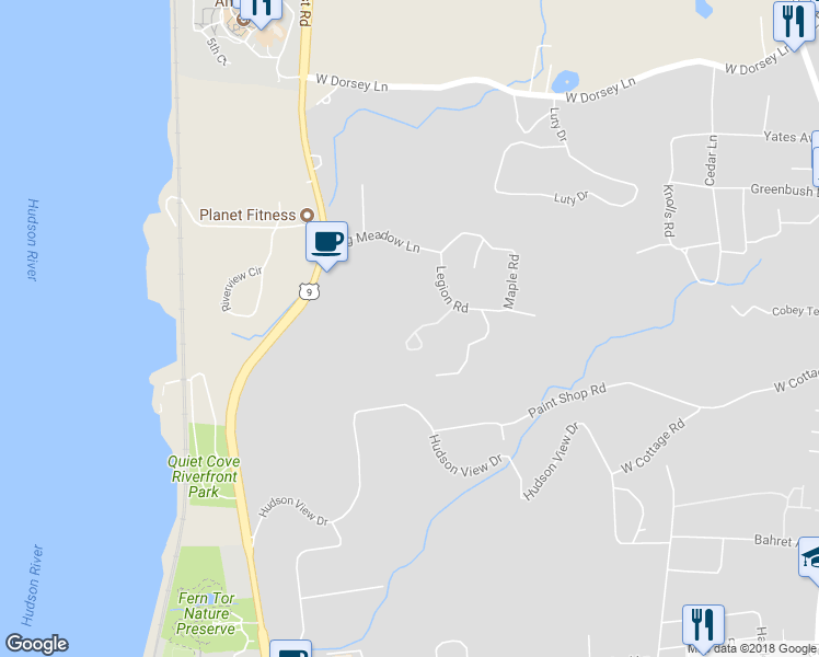 map of restaurants, bars, coffee shops, grocery stores, and more near 2 Windsor Court in Poughkeepsie