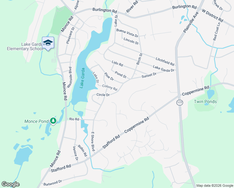 map of restaurants, bars, coffee shops, grocery stores, and more near 30 Circle Drive in Farmington