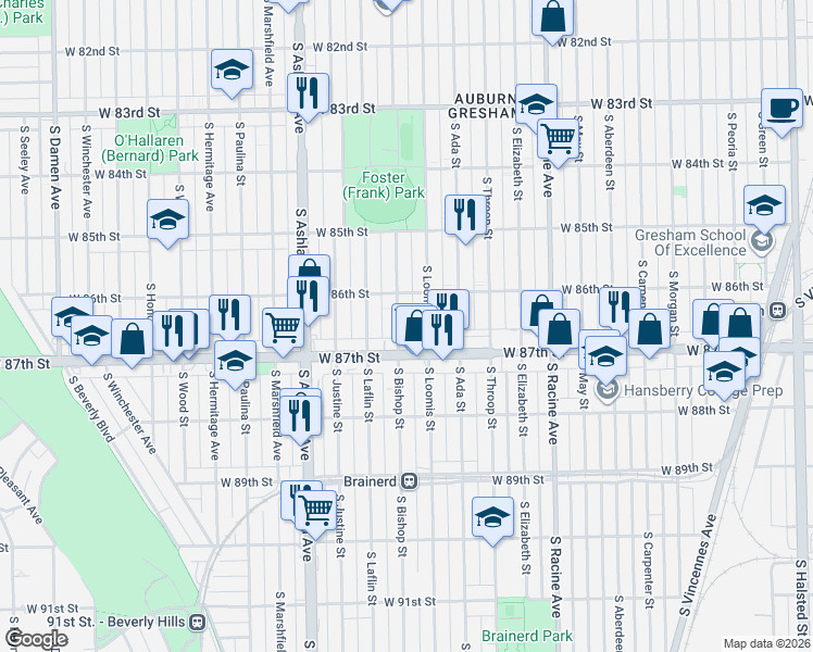 map of restaurants, bars, coffee shops, grocery stores, and more near in Chicago