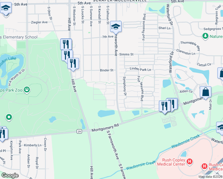 map of restaurants, bars, coffee shops, grocery stores, and more near 1022 Celebration Drive in Aurora