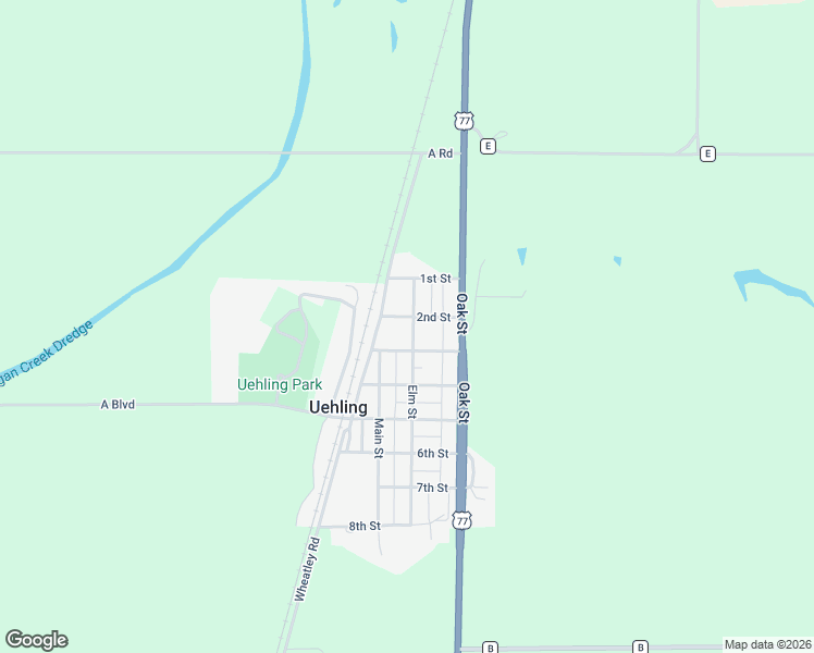 map of restaurants, bars, coffee shops, grocery stores, and more near 117 Elm Street in Uehling