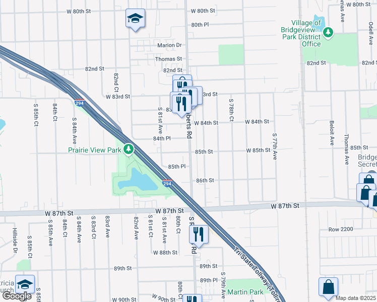 map of restaurants, bars, coffee shops, grocery stores, and more near in Justice
