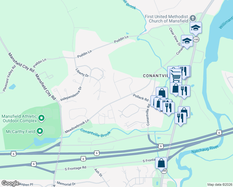 map of restaurants, bars, coffee shops, grocery stores, and more near 7 Michelle Lane in Mansfield