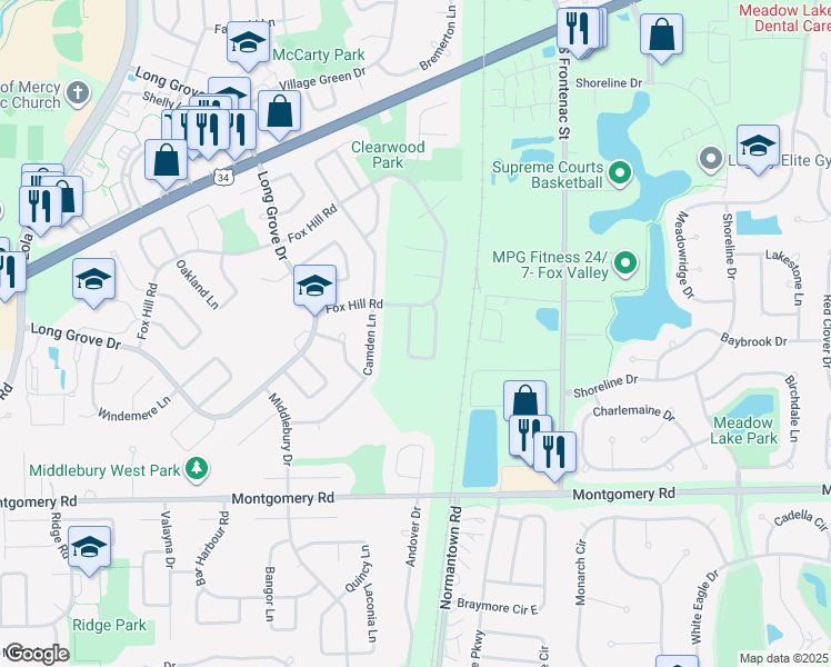 map of restaurants, bars, coffee shops, grocery stores, and more near 1000 Pheasant Run Lane in Aurora