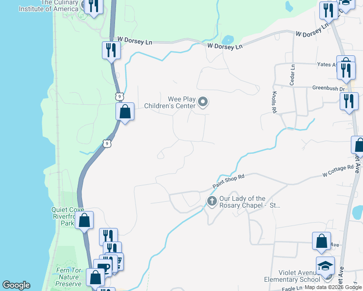 map of restaurants, bars, coffee shops, grocery stores, and more near 19 Legion Road in Poughkeepsie
