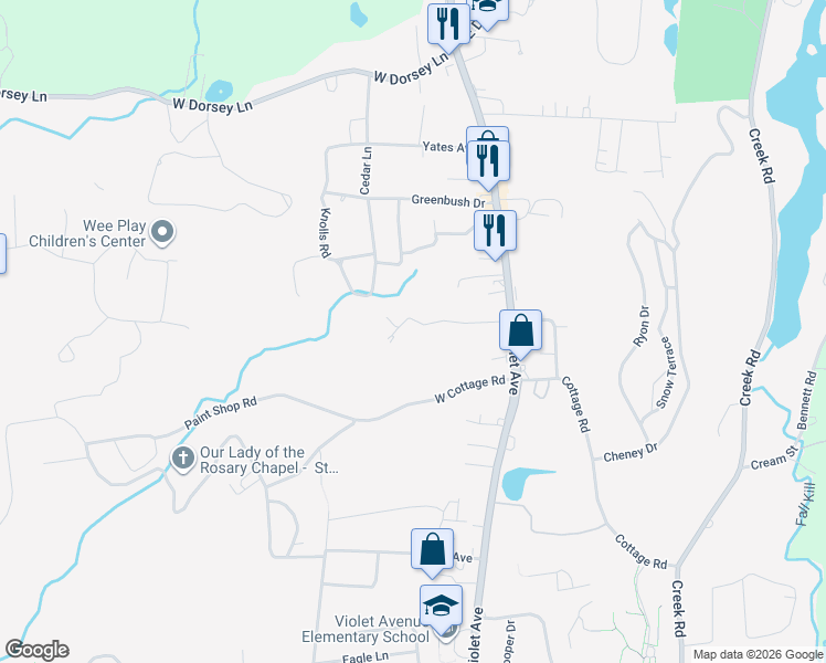 map of restaurants, bars, coffee shops, grocery stores, and more near 17 Cobey Terrace in Poughkeepsie