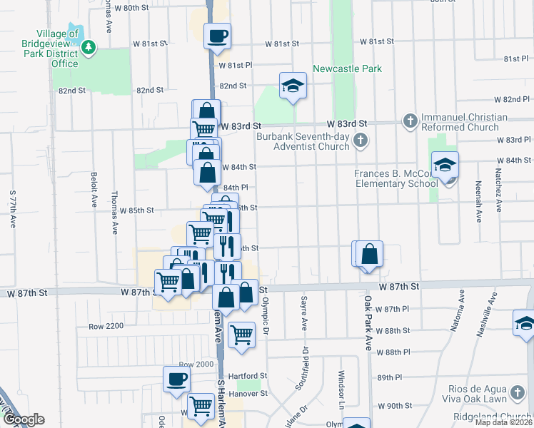 map of restaurants, bars, coffee shops, grocery stores, and more near 8449 Nottingham Avenue in Burbank