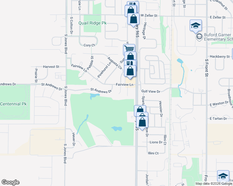 map of restaurants, bars, coffee shops, grocery stores, and more near 800-820 St Andrews Dr in North Liberty