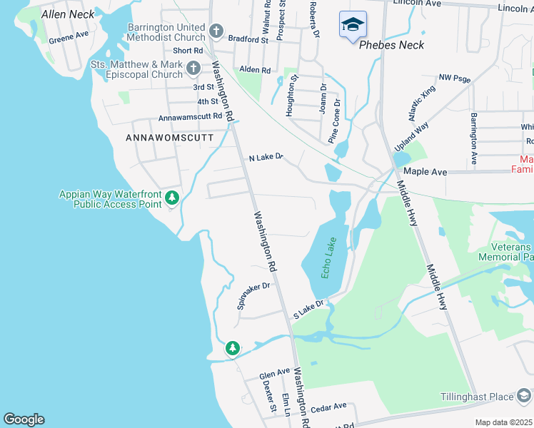 map of restaurants, bars, coffee shops, grocery stores, and more near 340 Washington Road in Barrington