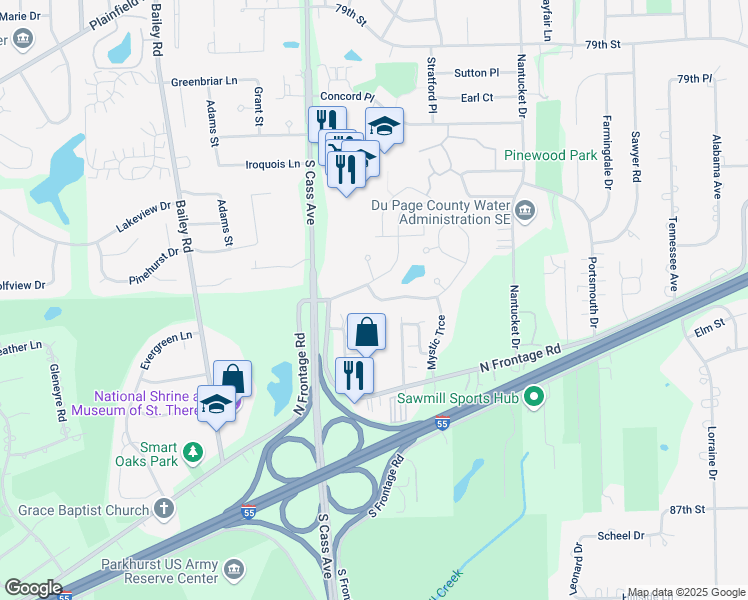 map of restaurants, bars, coffee shops, grocery stores, and more near 1057 Hinswood Drive in Darien
