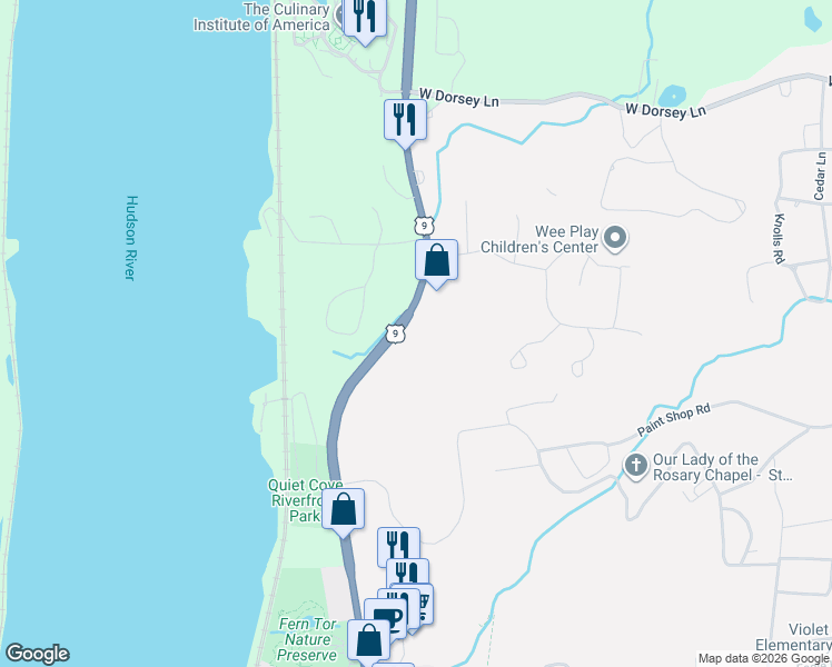 map of restaurants, bars, coffee shops, grocery stores, and more near 3632 U.S. 9 in Poughkeepsie