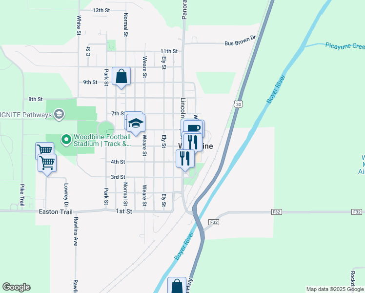 map of restaurants, bars, coffee shops, grocery stores, and more near 58 5th Street in Woodbine