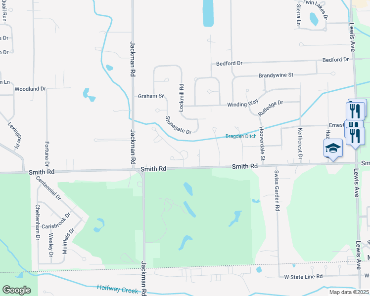 map of restaurants, bars, coffee shops, grocery stores, and more near 6631 Gleneagles Circle in Temperance