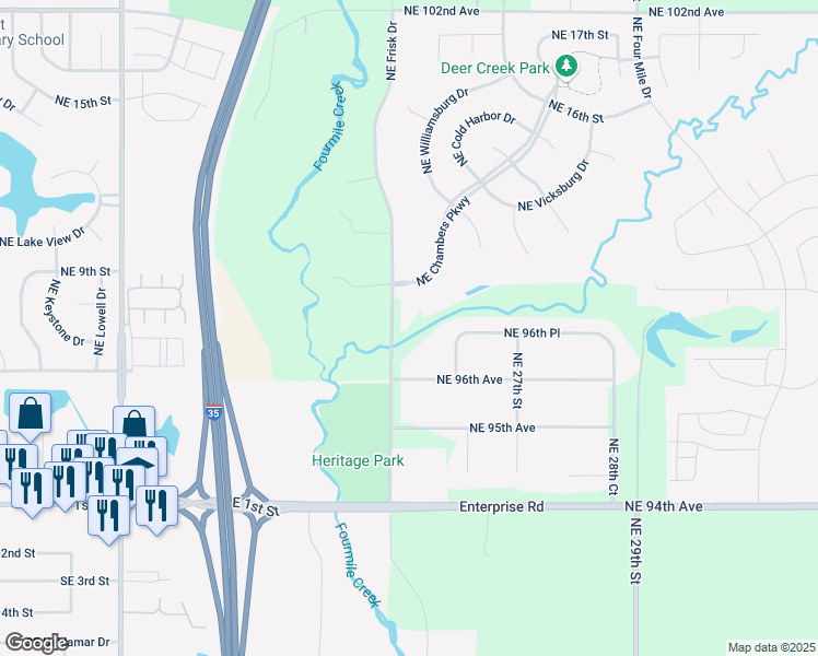 map of restaurants, bars, coffee shops, grocery stores, and more near 9719 Northeast Frisk Drive in Ankeny