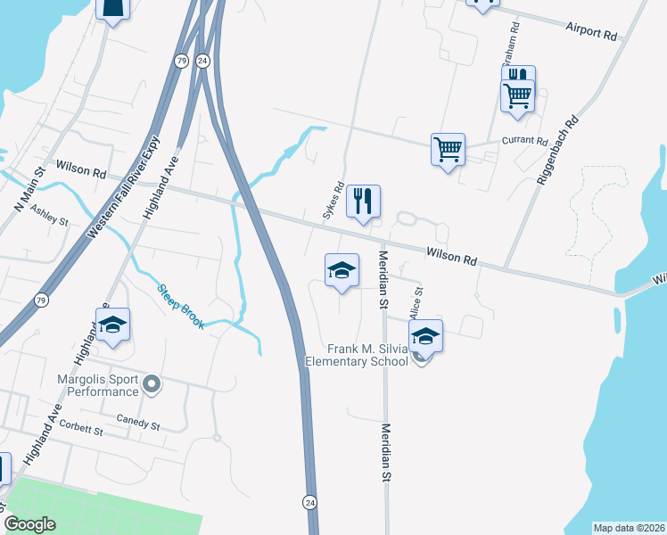 map of restaurants, bars, coffee shops, grocery stores, and more near 20 Ida Lane in Fall River