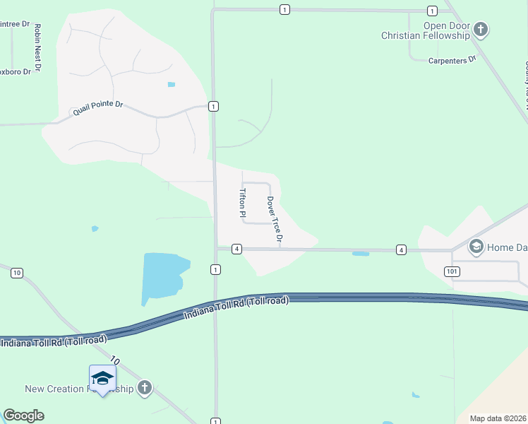 map of restaurants, bars, coffee shops, grocery stores, and more near 52125 Dover TRC in Elkhart