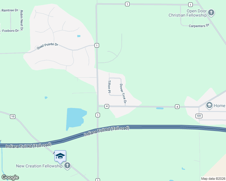 map of restaurants, bars, coffee shops, grocery stores, and more near 52125 Dover TRC in Elkhart