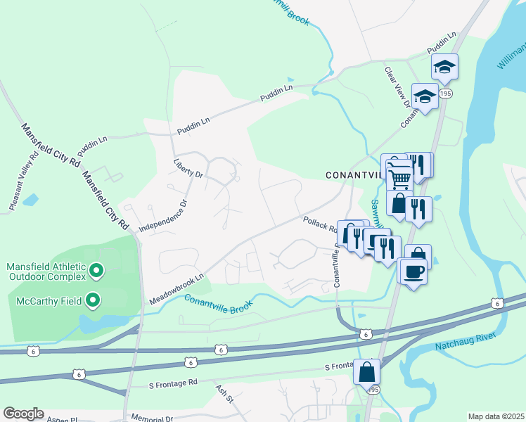 map of restaurants, bars, coffee shops, grocery stores, and more near 17 Michelle Lane in Mansfield