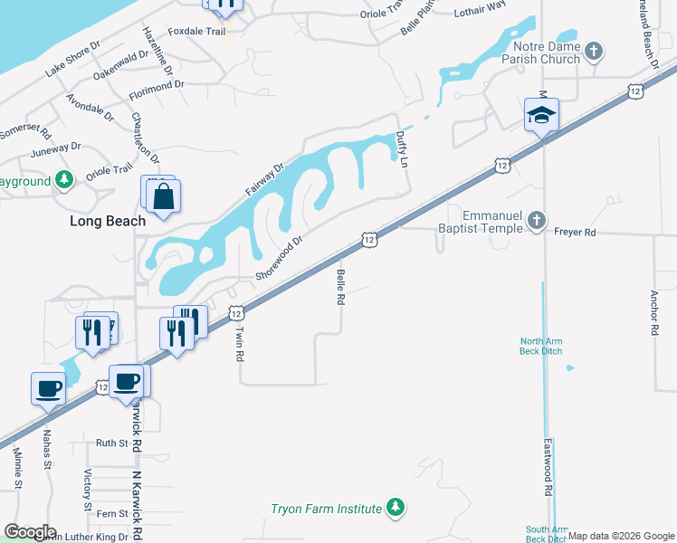map of restaurants, bars, coffee shops, grocery stores, and more near 3513 U.S. 12 in Michigan City