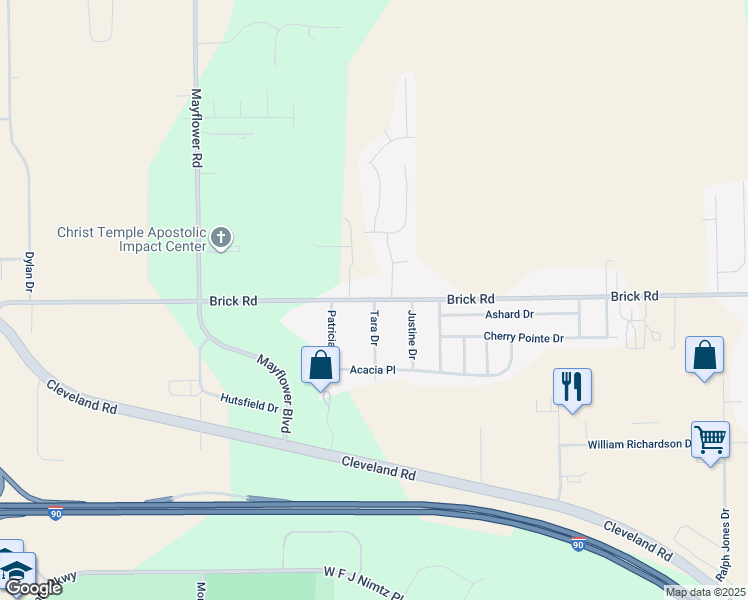 map of restaurants, bars, coffee shops, grocery stores, and more near 23101 Brick Road in South Bend