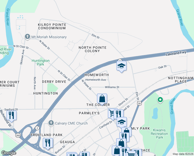 map of restaurants, bars, coffee shops, grocery stores, and more near 594 Shelby Avenue in Painesville