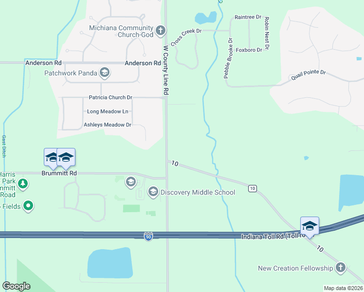 map of restaurants, bars, coffee shops, grocery stores, and more near 52104 Ash Road in Granger