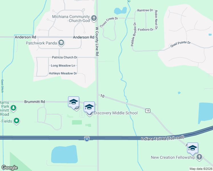 map of restaurants, bars, coffee shops, grocery stores, and more near 52104 Ash Road in Granger