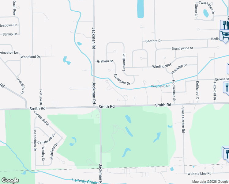 map of restaurants, bars, coffee shops, grocery stores, and more near 6662 Greenbriar Lane in Temperance