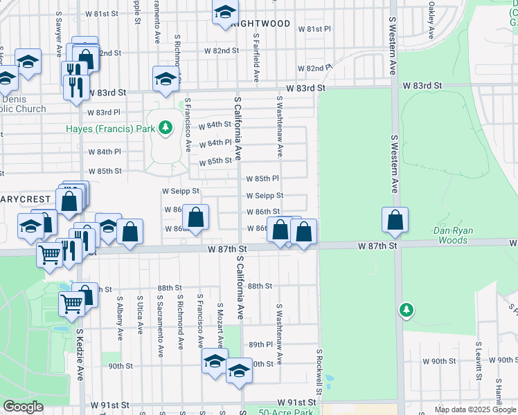 map of restaurants, bars, coffee shops, grocery stores, and more near 2743 West Seipp Street in Chicago