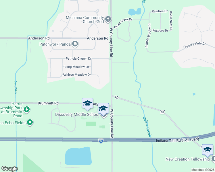 map of restaurants, bars, coffee shops, grocery stores, and more near 52119 Ash Road in Granger