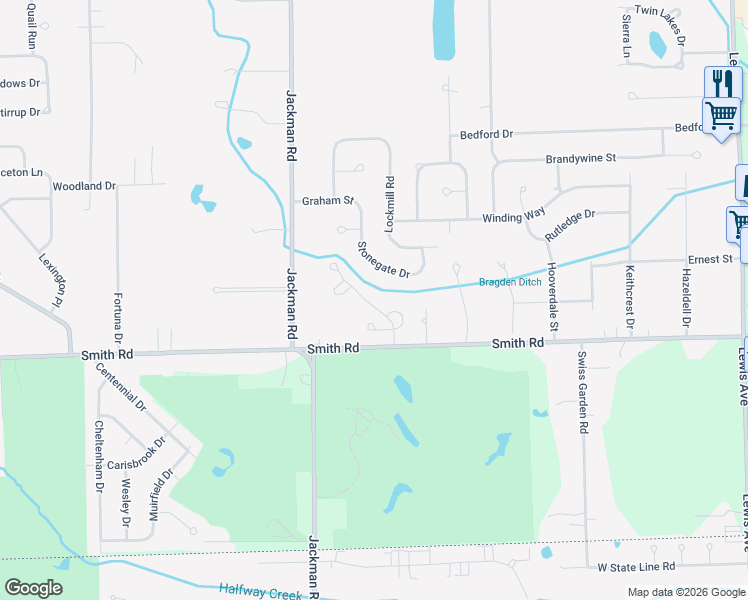 map of restaurants, bars, coffee shops, grocery stores, and more near 6662 Greenbriar Lane in Temperance