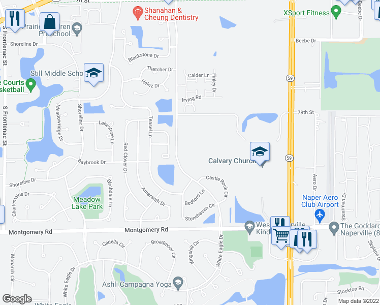 map of restaurants, bars, coffee shops, grocery stores, and more near 1012 Sundew Court in Aurora
