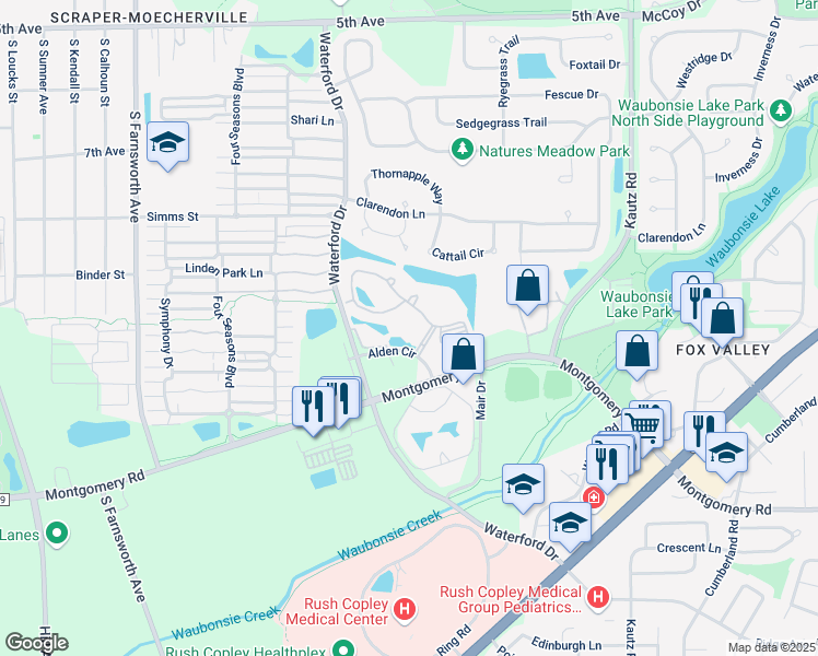 map of restaurants, bars, coffee shops, grocery stores, and more near 1991 Randi Drive in Aurora