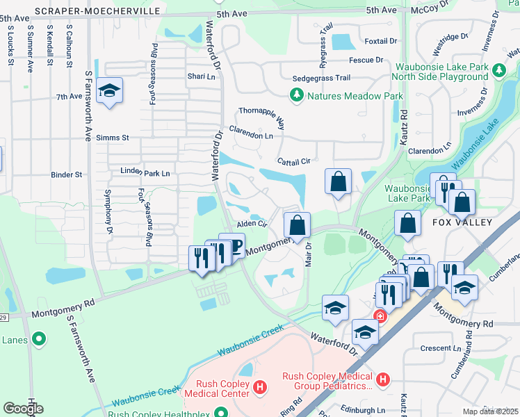 map of restaurants, bars, coffee shops, grocery stores, and more near 1991 Randi Drive in Aurora
