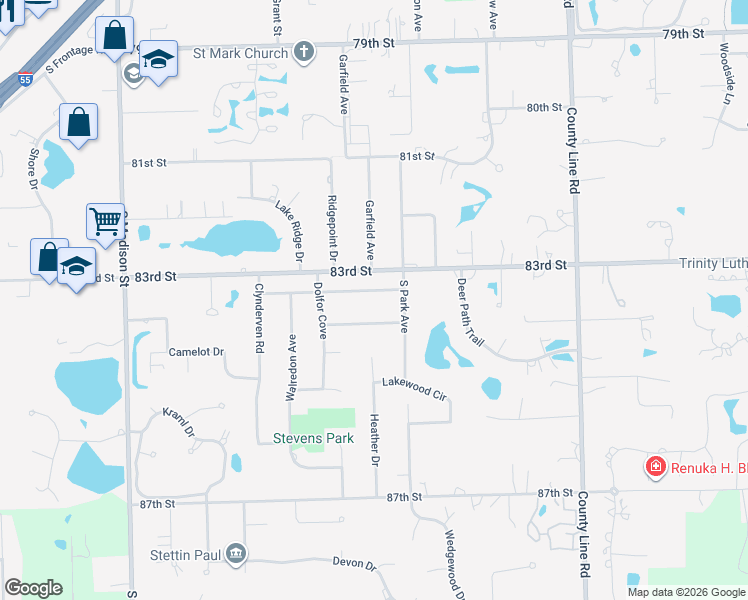 map of restaurants, bars, coffee shops, grocery stores, and more near 348 Kirkwood Cove in Burr Ridge