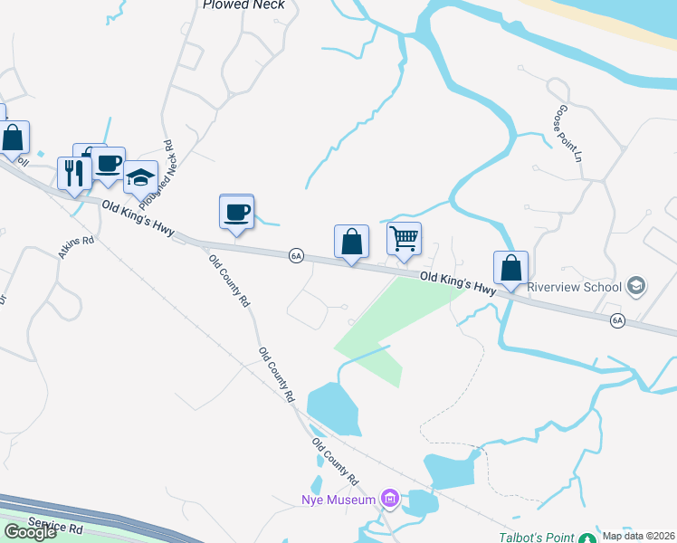 map of restaurants, bars, coffee shops, grocery stores, and more near 478 Massachusetts 6A in Sandwich