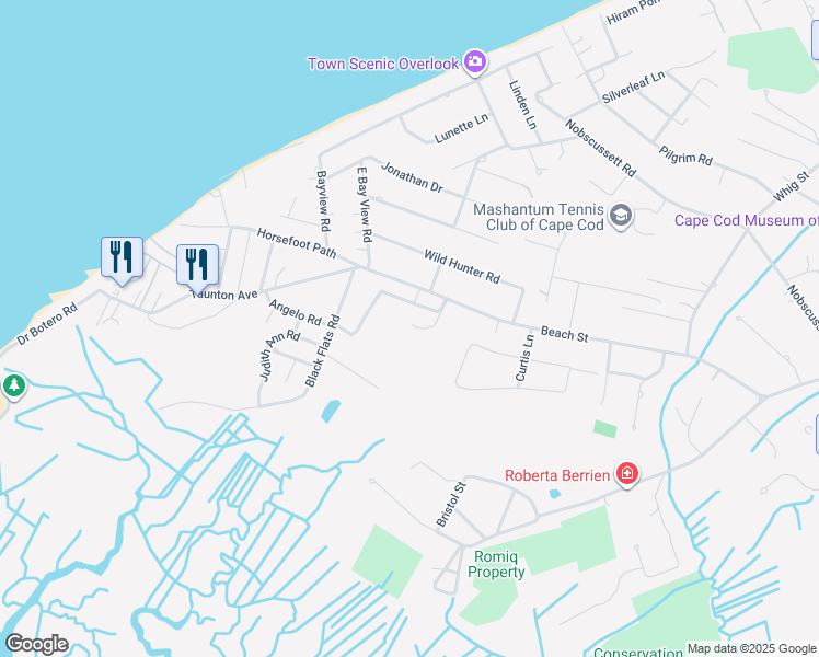 map of restaurants, bars, coffee shops, grocery stores, and more near 175 Beach Street in Dennis